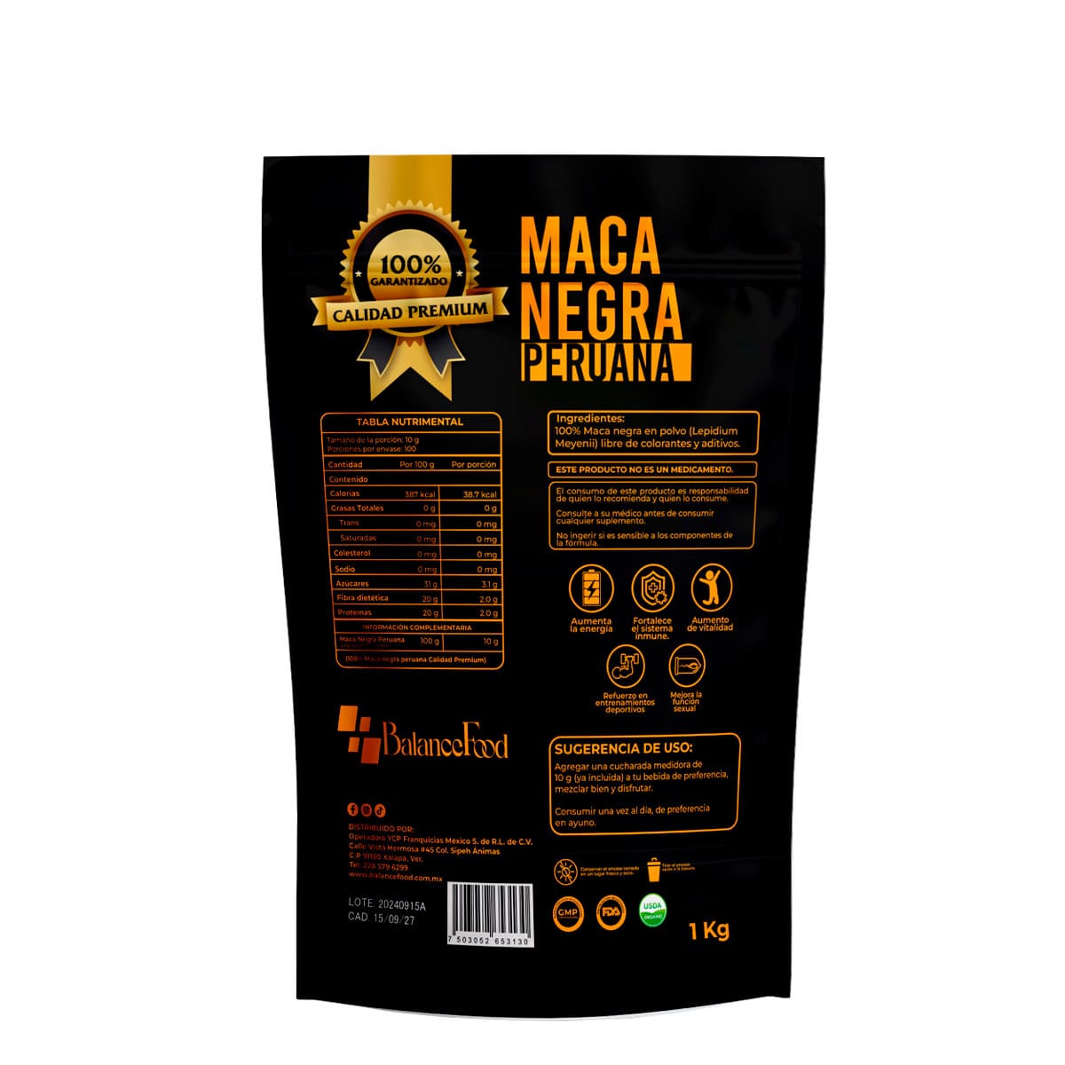 Maca Negra Peruana Polvo - 1Kg