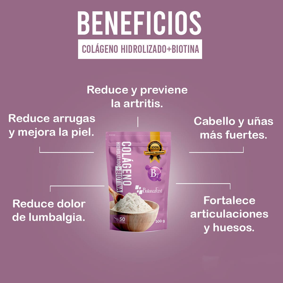 Colágeno Hidrolizado + Biotina Polvo - 500gr
