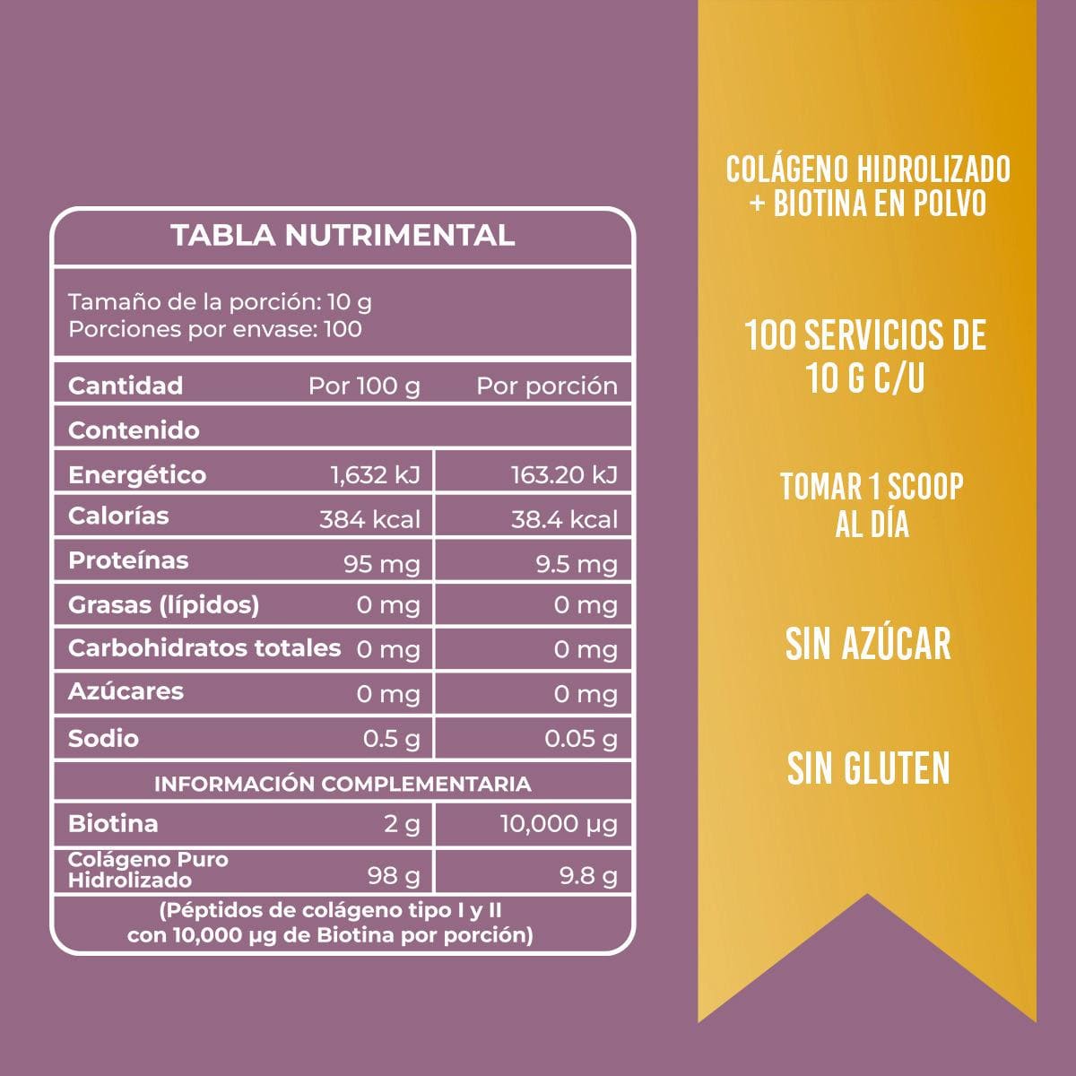 Colágeno Hidrolizado + Biotina en Polvo - 1Kg