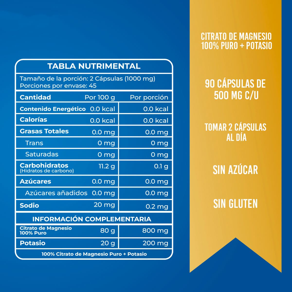 Citrato de Magnesio + Potasio - 90 Cápsulas