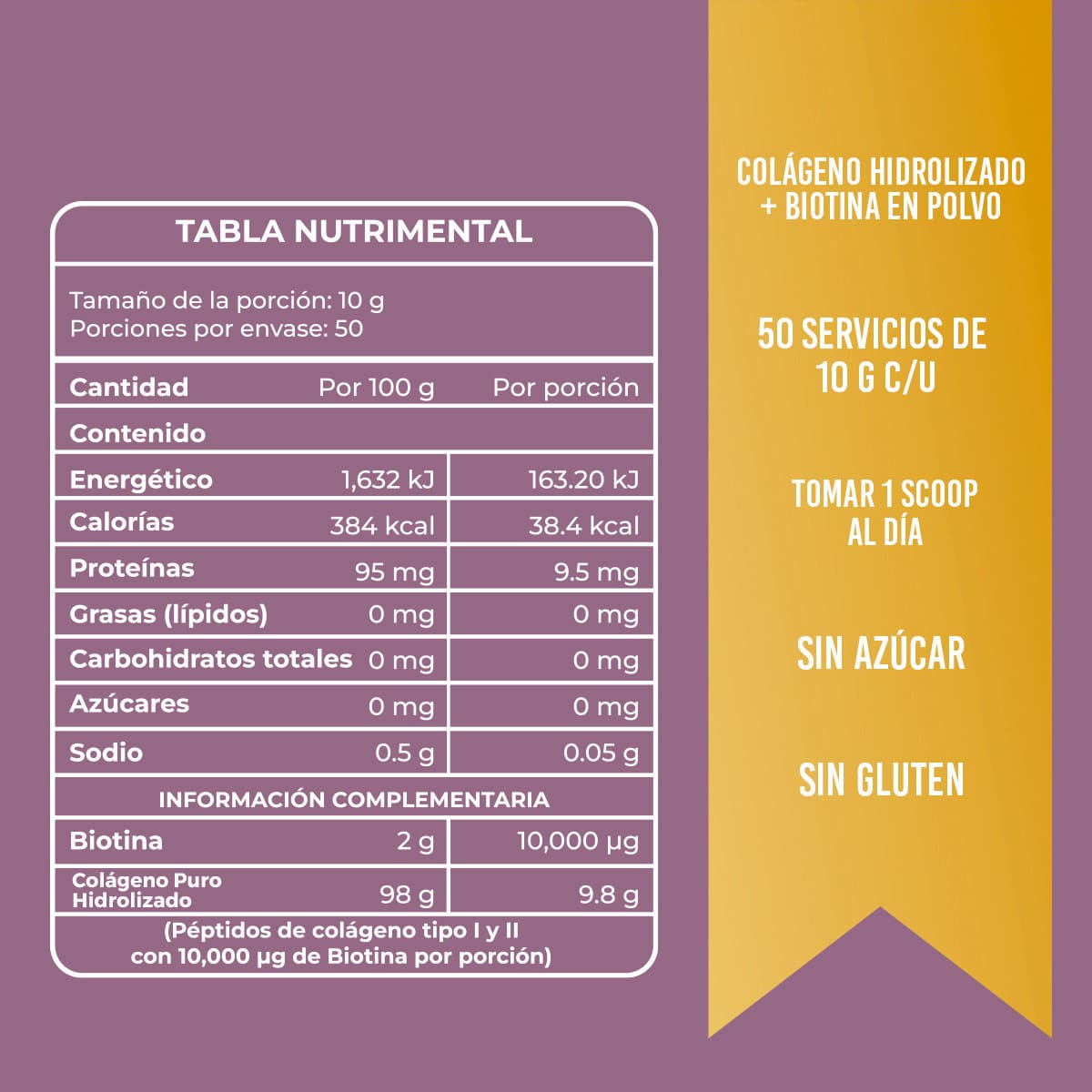 Colágeno Hidrolizado + Biotina Polvo - 500gr