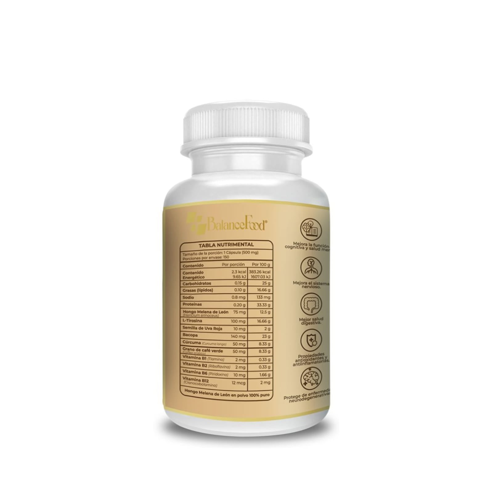 Hongo Melena de León potenciado con 9 ingredientes - 150 Cápsulas