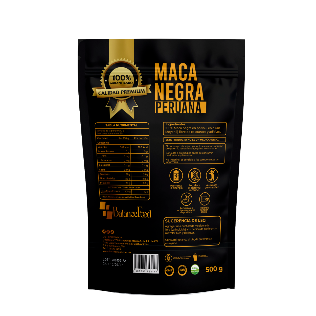 Maca Negra Peruana Polvo 500gr