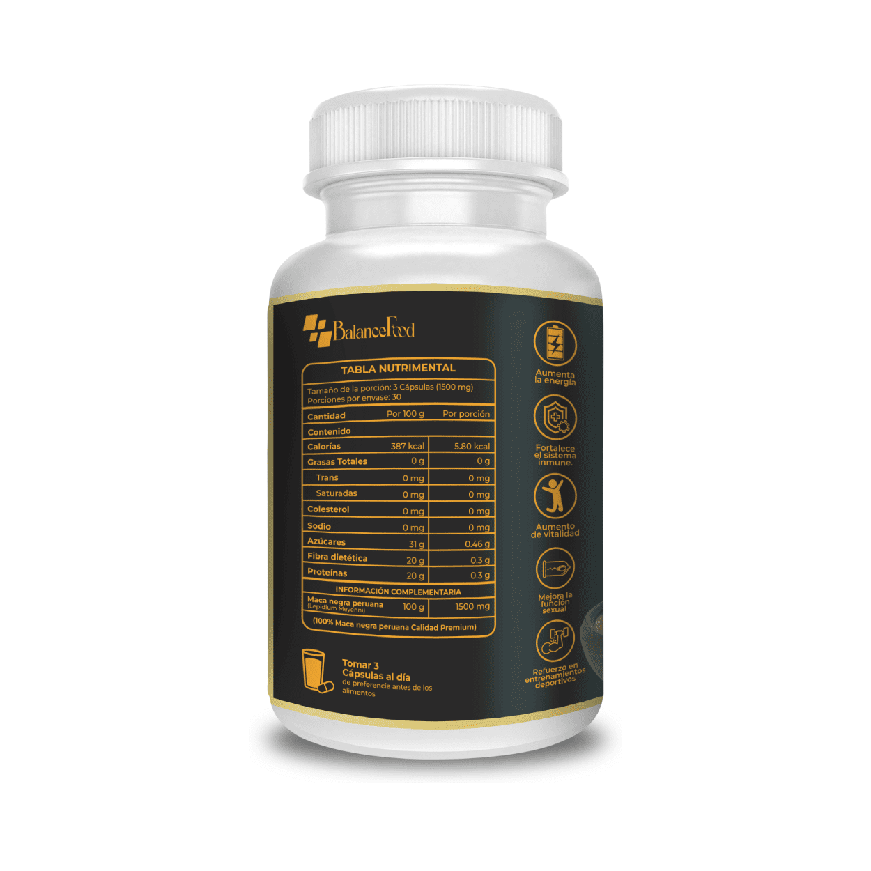 Maca Negra Peruana - 90 Cápsulas - 500mg