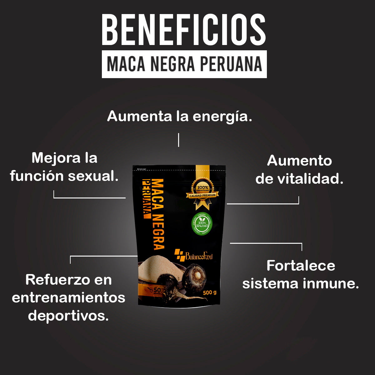 Maca Negra Peruana Polvo 500gr