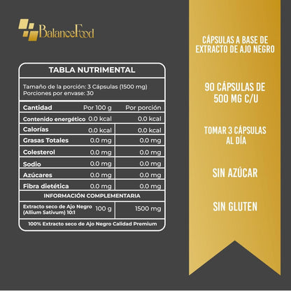 Extracto de Ajo Negro en polvo 100% Puro - 90 Cápsulas