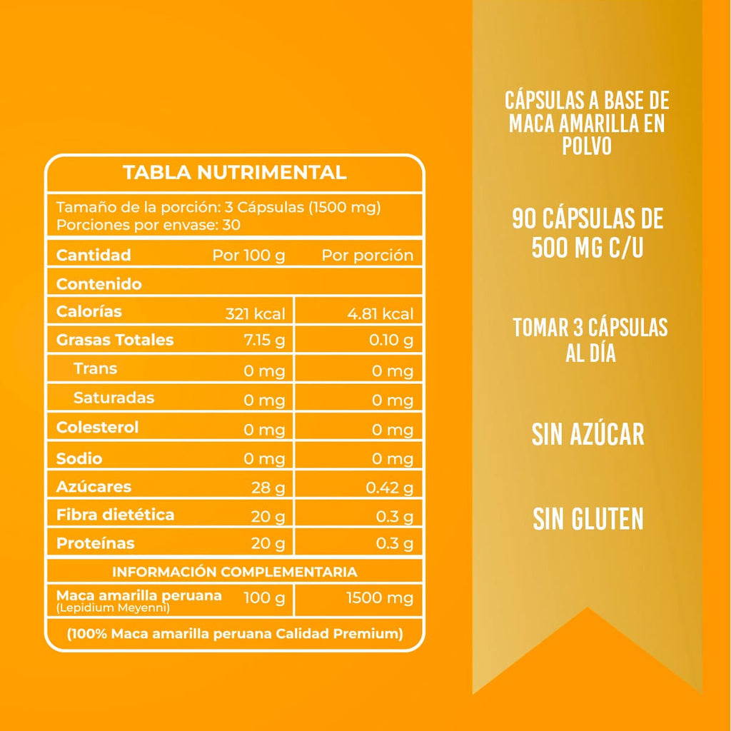 Maca Amarilla Peruana - 90 Cápsulas - 500mg