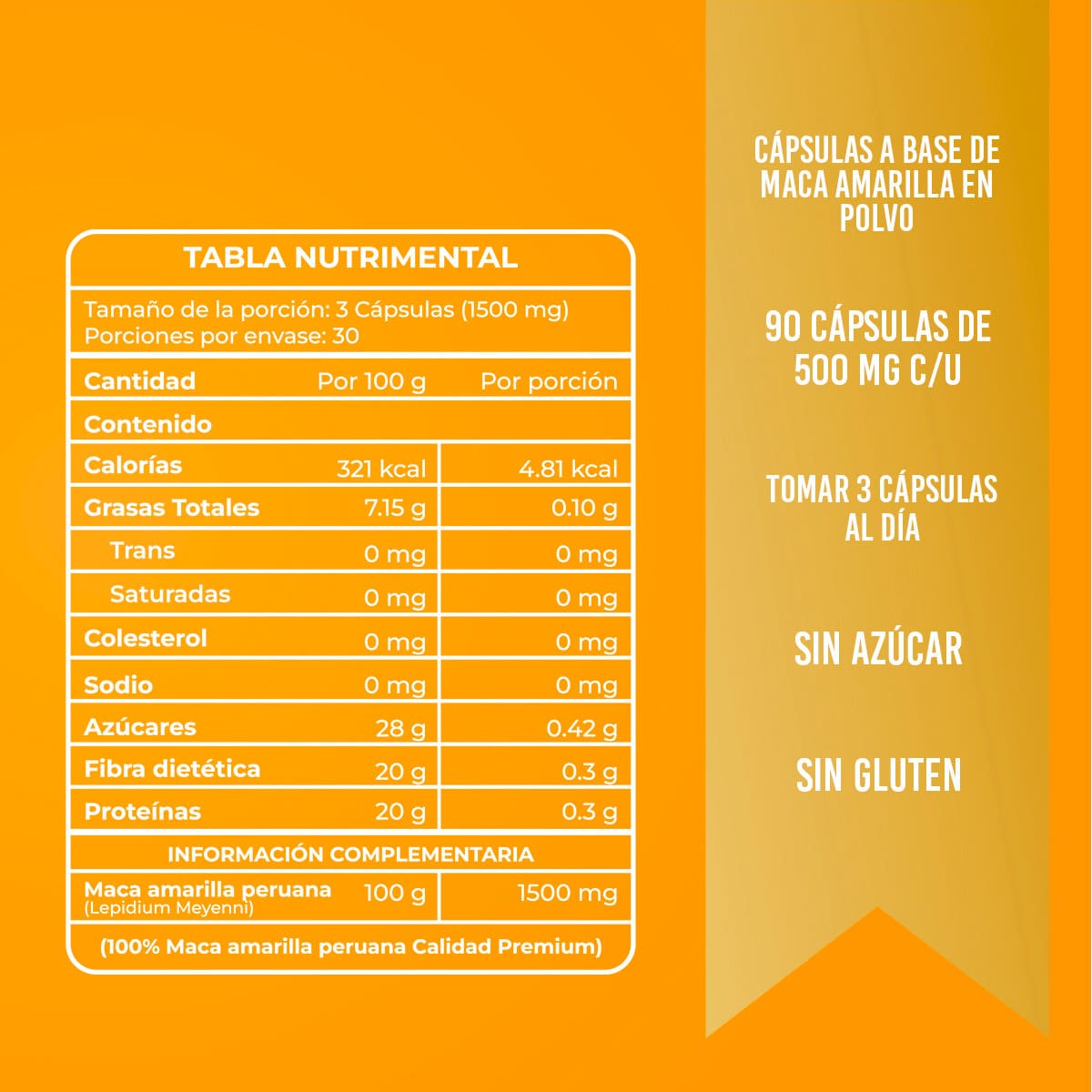 Maca Amarilla Peruana - 90 Cápsulas - 500mg