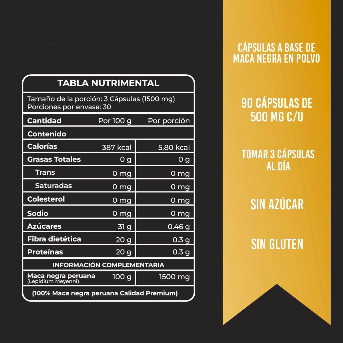 Maca Negra Peruana - 90 Cápsulas - 500mg