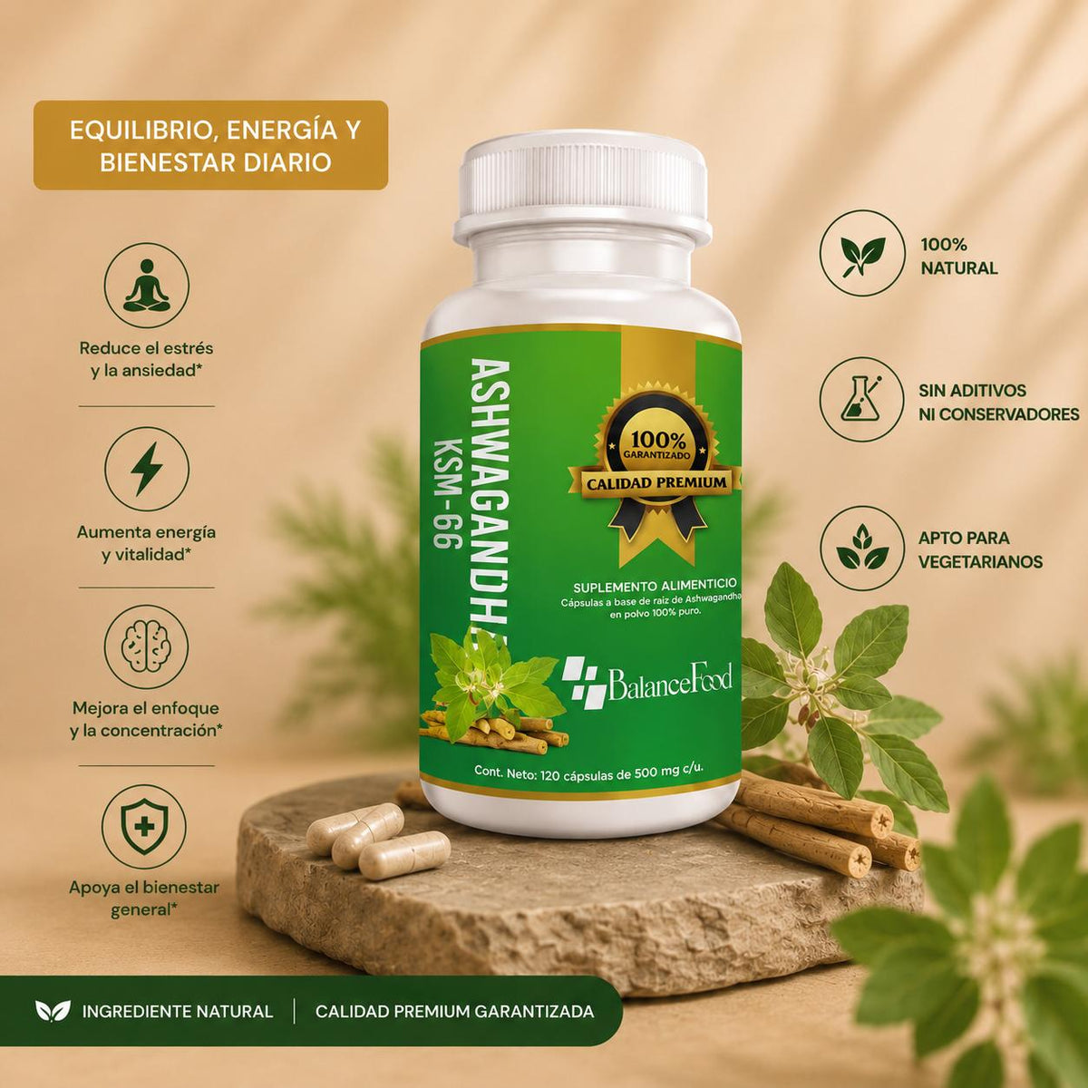 Ashwagandha KSM-66® | 120 cápsulas de 500 mg
