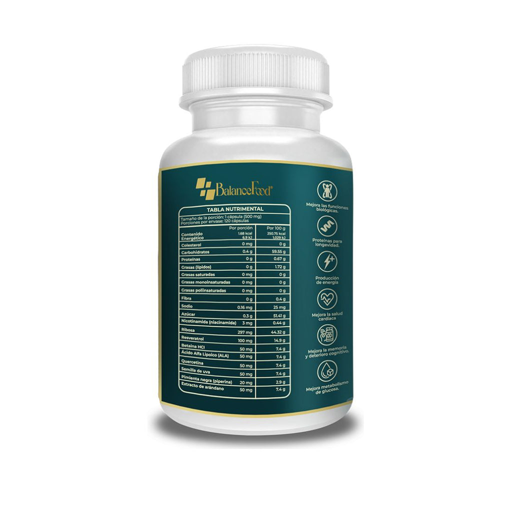 NAD+, Resveratrol potenciado con 7 ingredientes - 120 Cápsulas