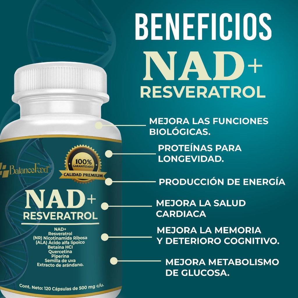 NAD+, Resveratrol potenciado con 7 ingredientes - 120 Cápsulas