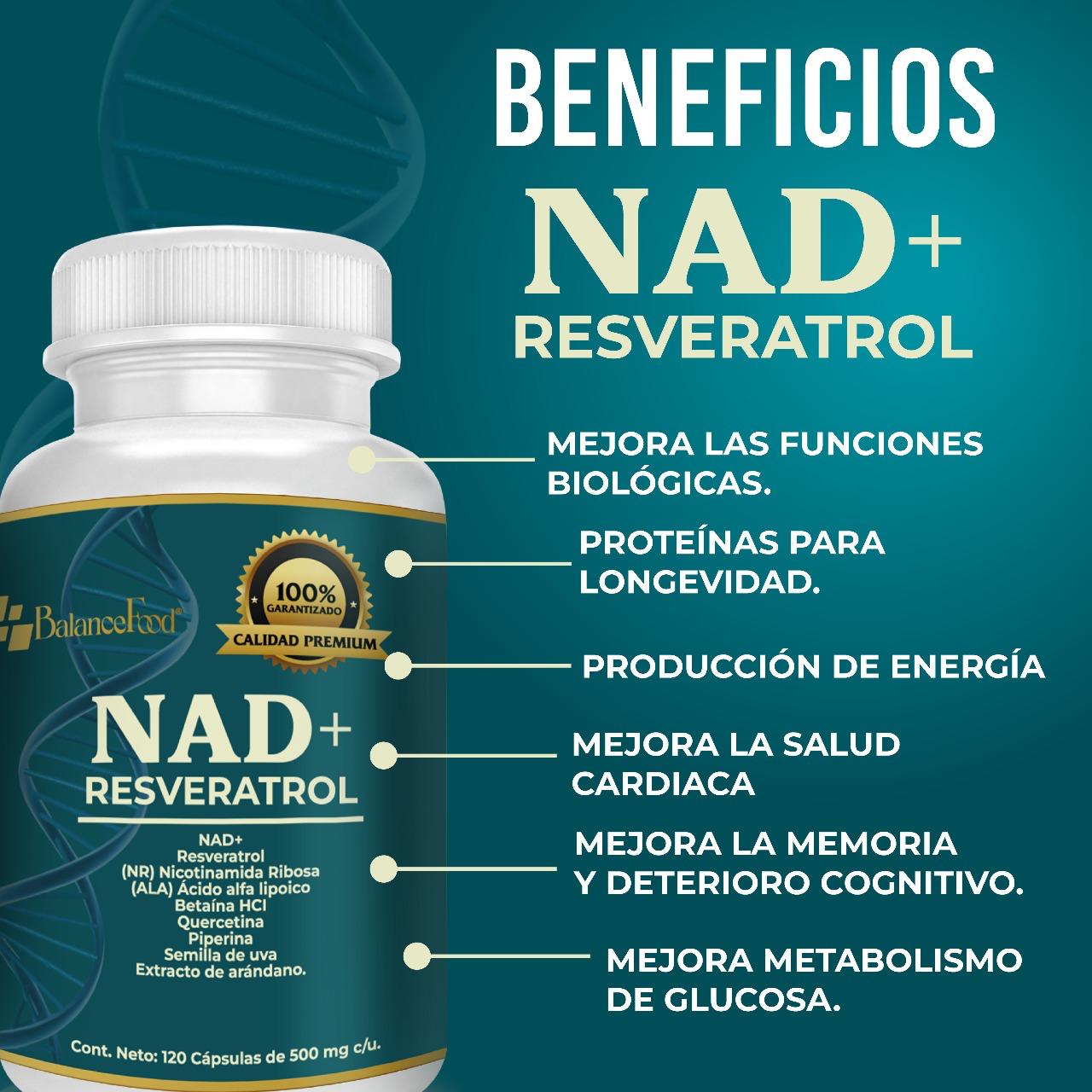 NAD+, Resveratrol potenciado con 7 ingredientes - 120 Cápsulas